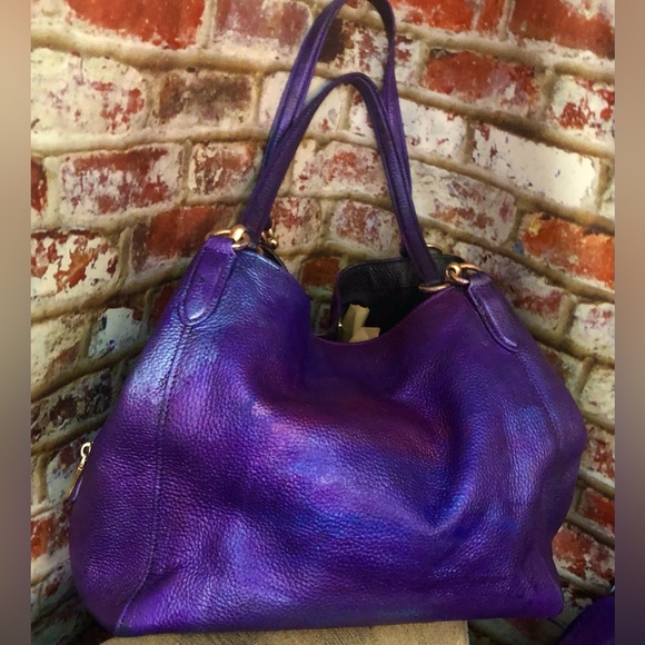 STUNNING Coach Madison Metallic Purple Mult Color Pebbled Leather Shoulder Bag - Picture 6 of 14